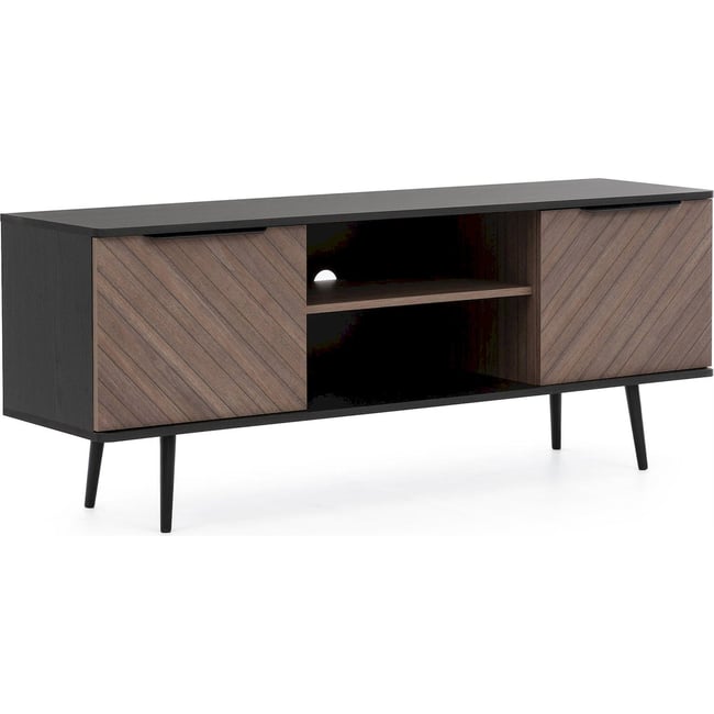 Meuble tv collection RINNILI Couleur noir graphite et effet bois captains deck <span itemprop=