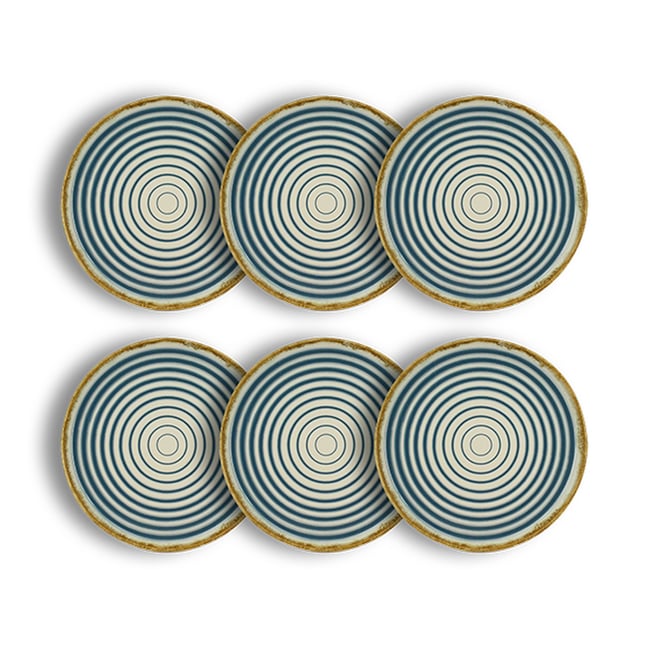 Lot de 6 assiettes plates 27cm en faïence, SPIRALE Couleur bleu <span itemprop=