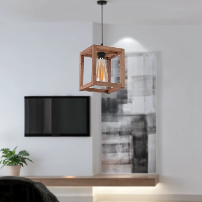 Светильник подвесной из дерева, Cube / Куб коричневый SO'HOME