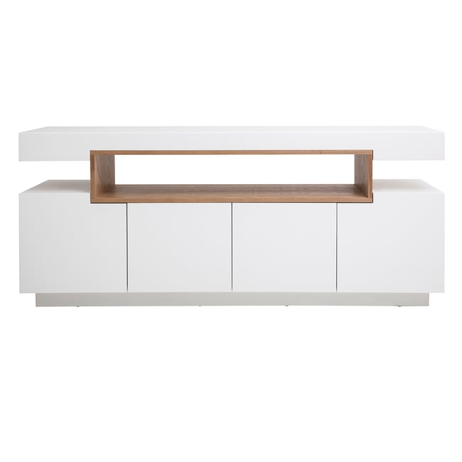 Buffet scandinave blanc laqué brillant et bois 4 portes L180 cm LIVO Couleur blanc <span itemprop=