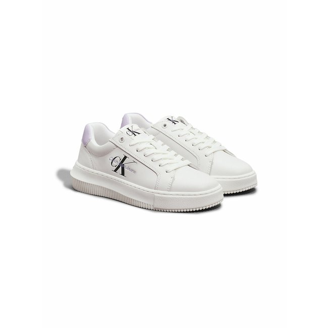 Zapatillas chunky cuspole de piel blanco/negro <span itemprop=