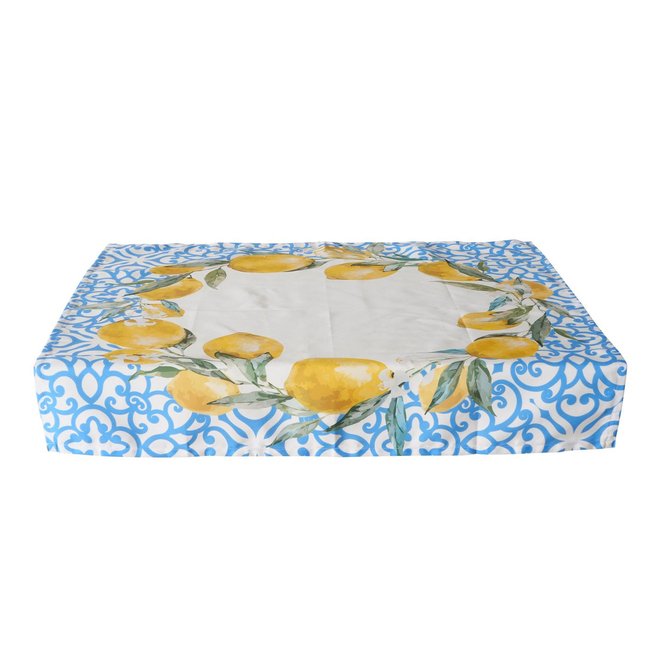 Nappe carrée polyester bleue et jaune citrons 91x91cm jaune <span itemprop=