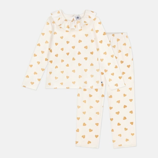 Pigiama in cotone, con stampa a cuori color oro fantasia cuore PETIT BATEAU