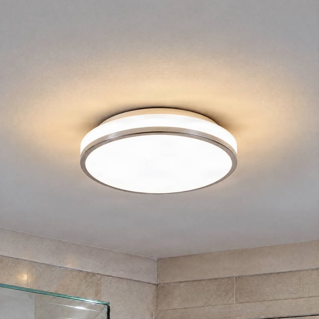 Plafonnier en verre moderneLED, Lyss Couleur blanc, chrome <span itemprop=