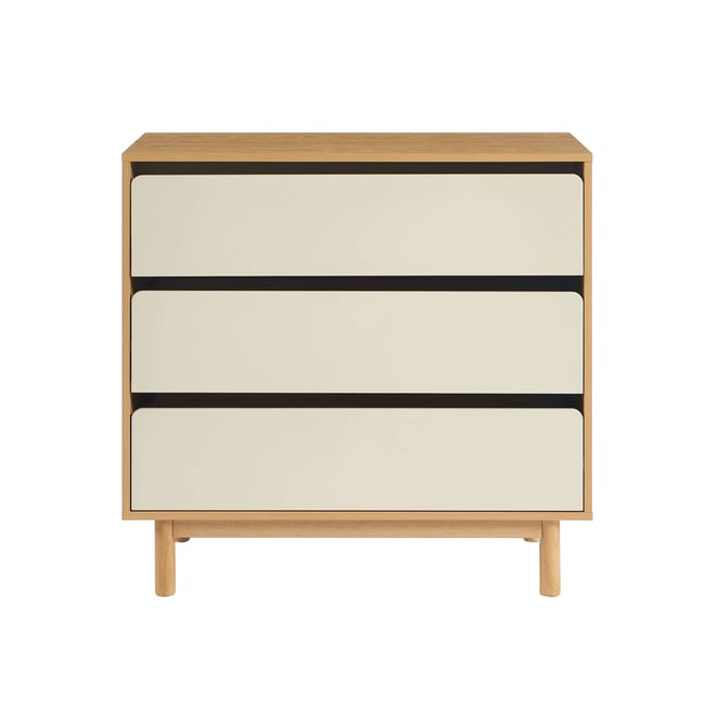 Commode 3 tiroirs  THALIA Couleur beige et chêne <span itemprop=