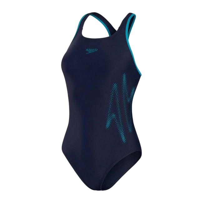 Maillot de bain 1 pièce dos nageur motif/style logo noir / vert <span itemprop=