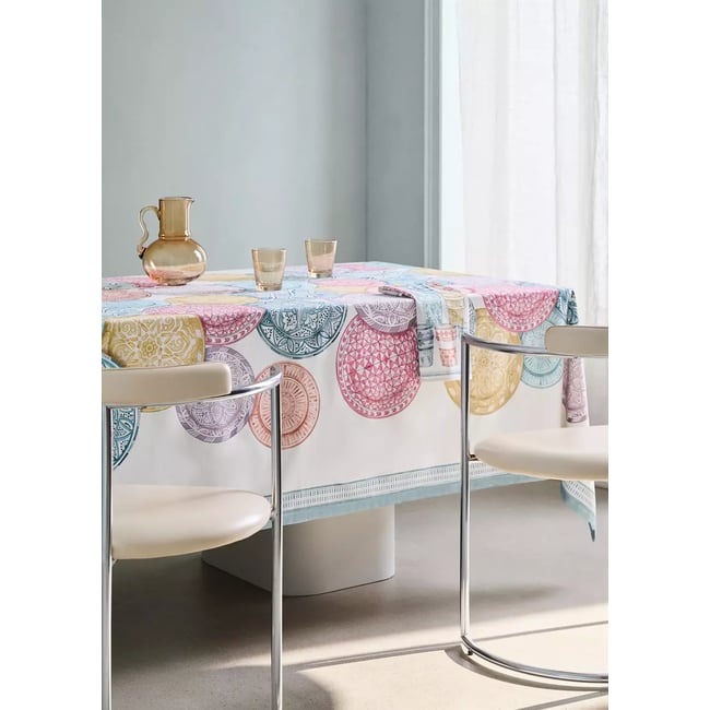 Nappe en coton inspiration Maroc pour 8 à 10 convives Couleur jaune <span itemprop=