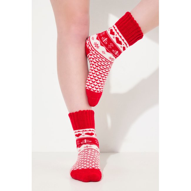 Chaussettes cocooning, motif esprit de Noël rouge <span itemprop=