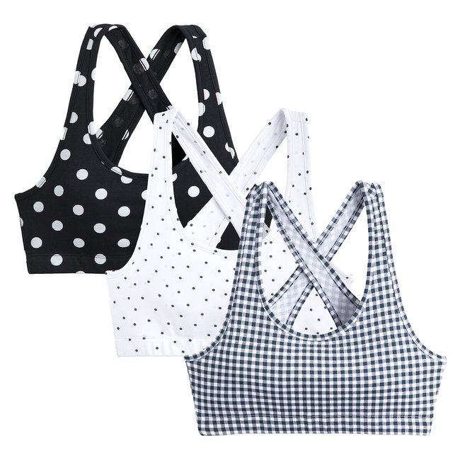 Lot de 3 brassières imprimées noir + gris + blanc <span itemprop=