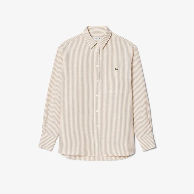 Chemise oversize lin mélangé  beige-8gi <span itemprop=