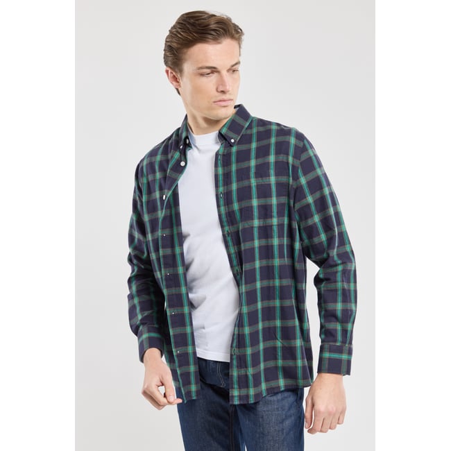 Chemise à carreaux coupe confort en coton carreaux marine deep/aquag <span itemprop=