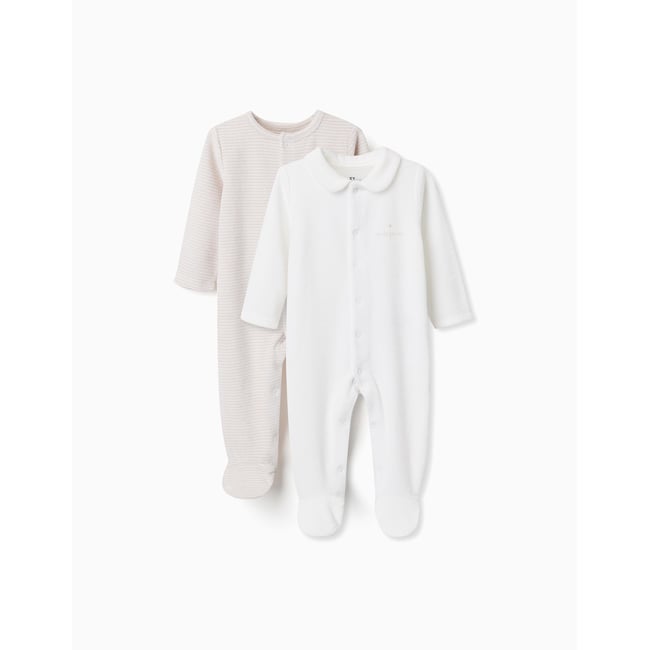 Lot de 2 pyjamas unis/à rayures en velours multicolore <span itemprop=