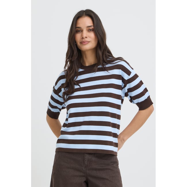 Manches à moitié marron java/chambray blue stripe <span itemprop=