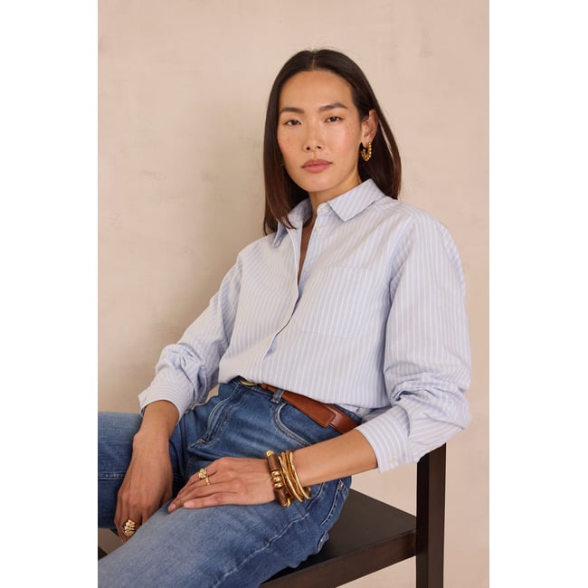 Chemise rayée 100% coton THOMAS bleu chambray <span itemprop=