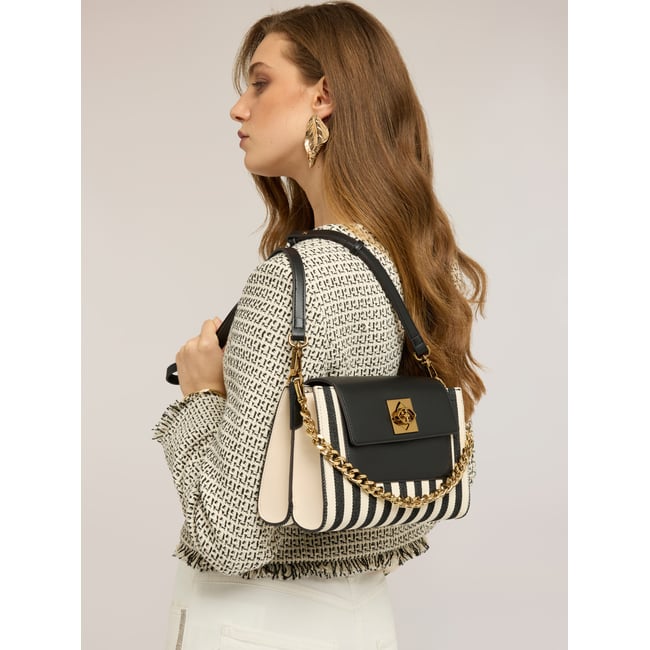 Sac bandoulière avec rayures et chaîne blanc <span itemprop=