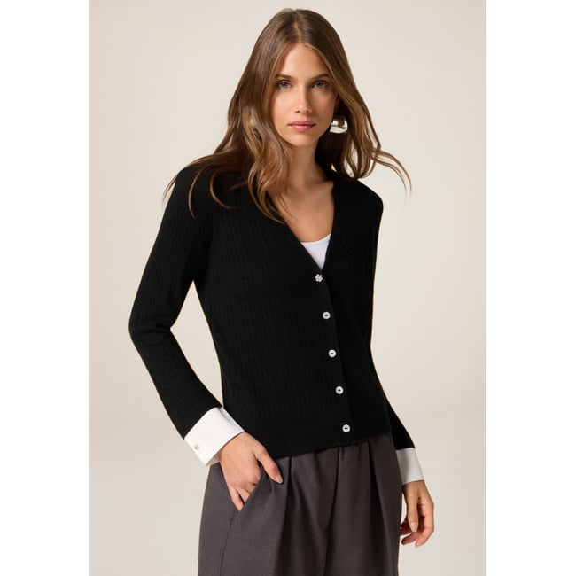 Cardigan court à boutons noir <span itemprop=