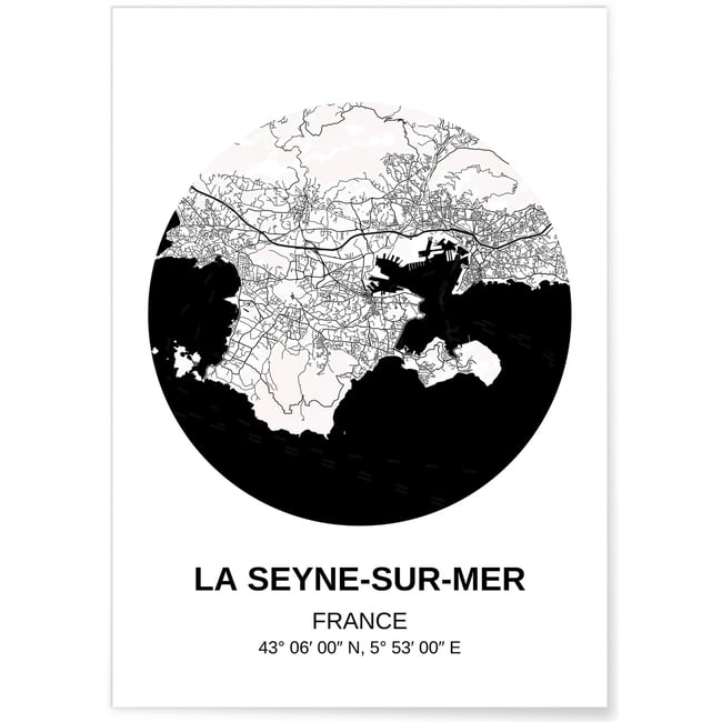 Affiche Carte La Seyne-sur-Mer Couleur blanc <span itemprop=