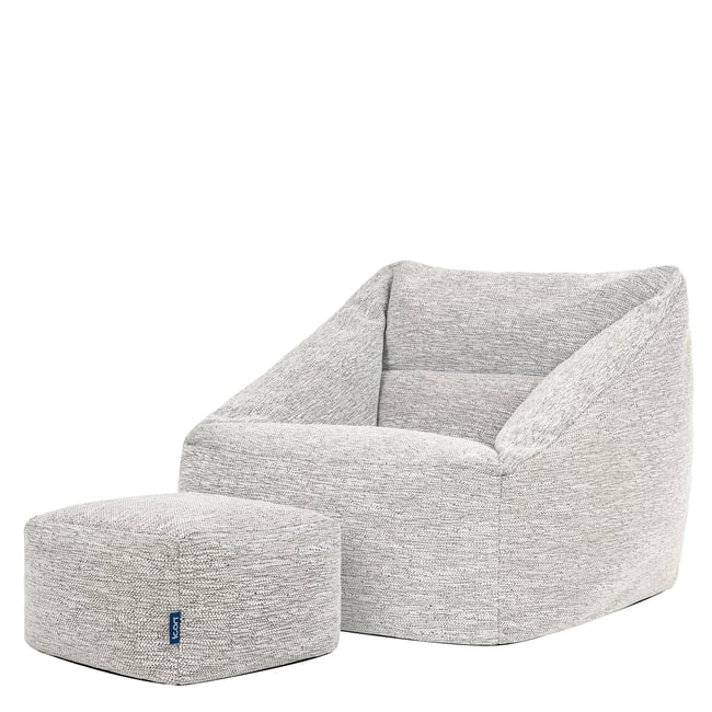 Pouf fauteuil salon et son repose-pied carré en tissu tissé Oeko-Tex® - NATALIA Couleur naturel beige <span itemprop=
