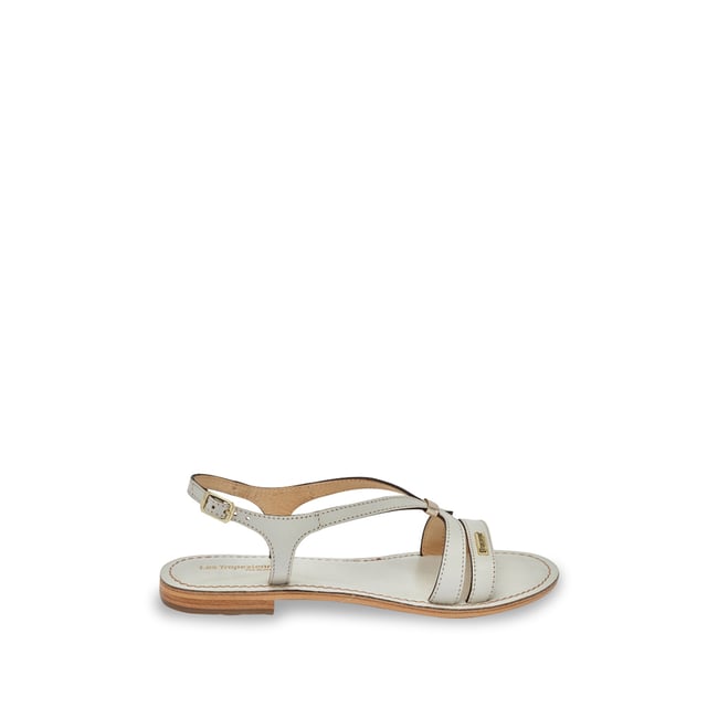 Sandales plates en cuir à brides HAMOON crème <span itemprop=