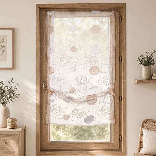 Petit voilage organza jacquard à remonter - HOME MAISON