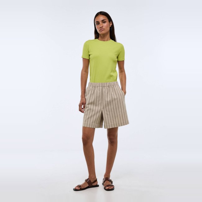 Short rayé élastiqué en lin et coton aphrodite <span itemprop=