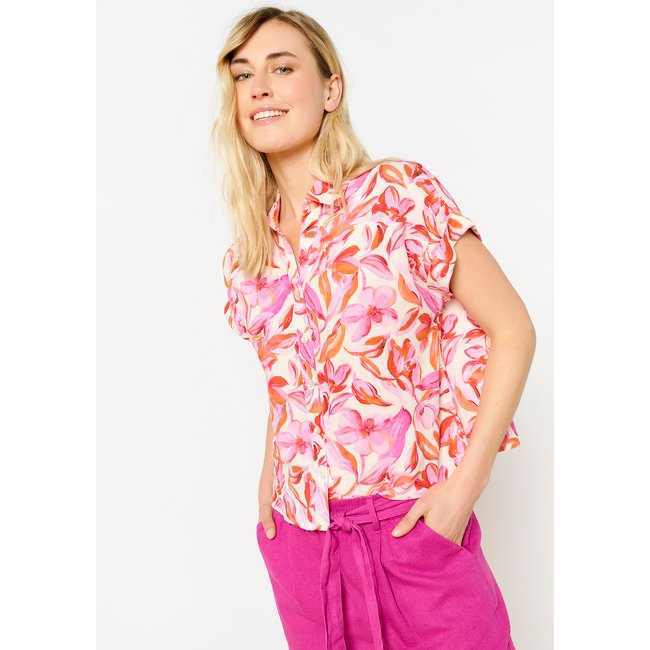Chemise fleurie vibrante rouge <span itemprop=