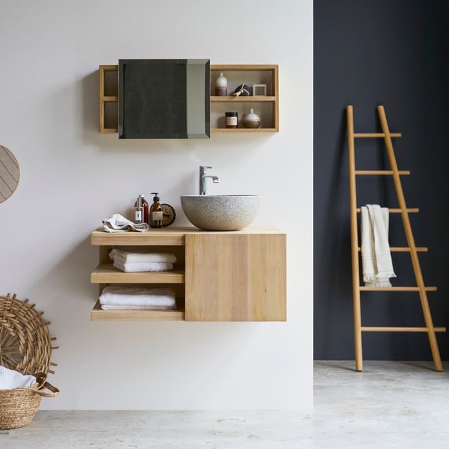 Meuble Salle De Bain en Teck massif, TYPO Couleur naturel <span itemprop=