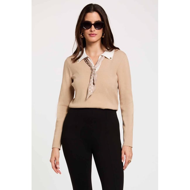 Pull col à revers beige <span itemprop=