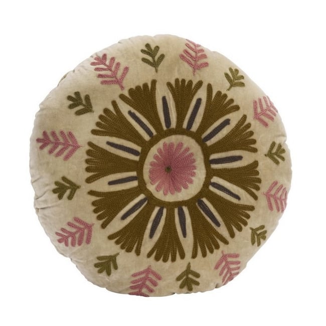 Coussin velours broderie florale suzani multicolore <span itemprop=