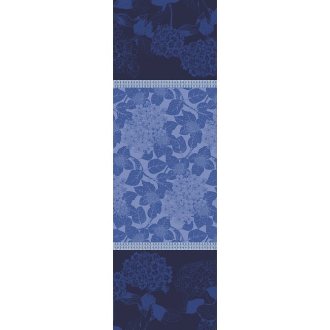 Chemin de table pur coton bio antitache HORTENSIAS bleu <span itemprop=