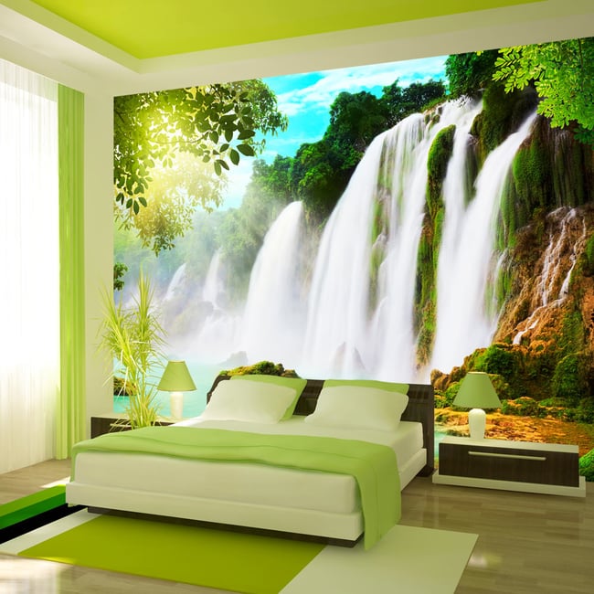 Papier peint intissé panoramique Paysage The beauty of nature: Waterfall Couleur vert <span itemprop=