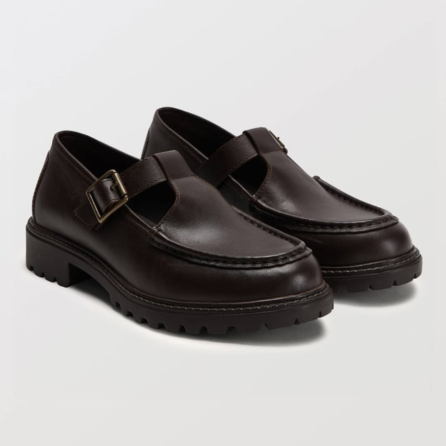 Mocassins à talon en cuir cognac <span itemprop=