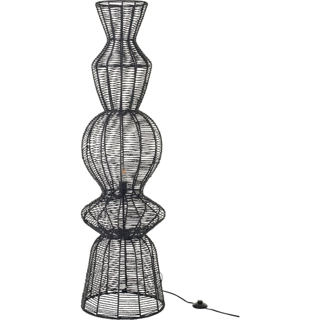 Lampadaire sculptural en corde et métal Couleur noir <span itemprop=