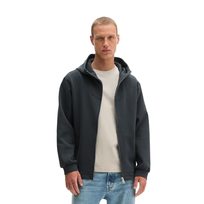 Veste à capuche coupe classique en molleton Scuba Interlock haut de gamme bleu <span itemprop=