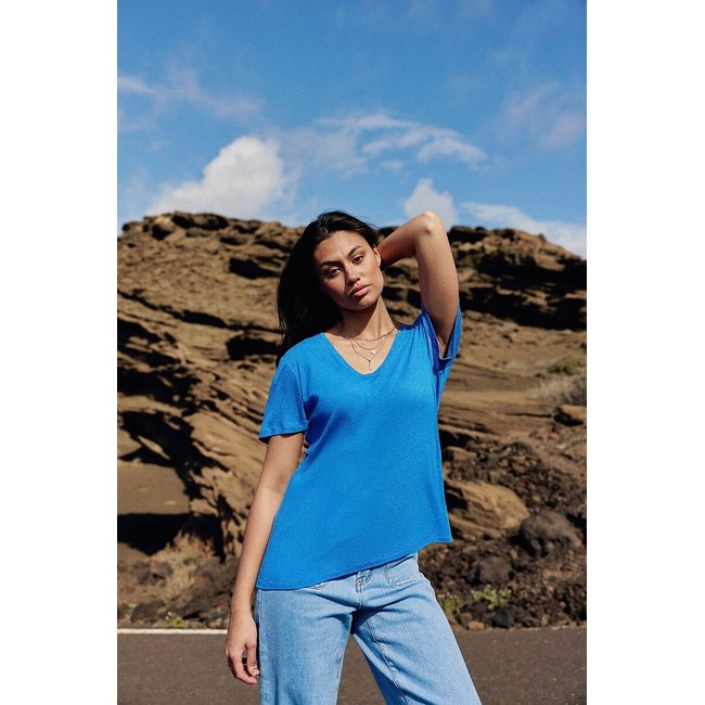 T-shirt con scollo a V in lino e viscosa, THANA - LA PETITE ETOILE