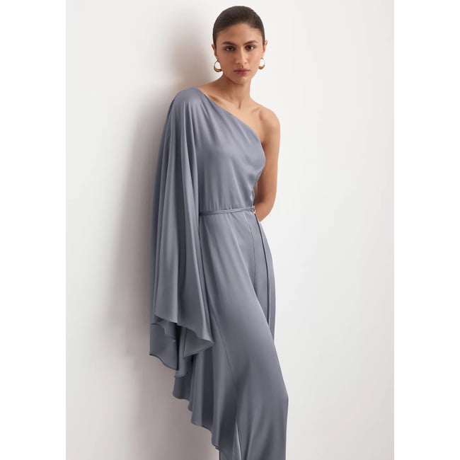 Combinaison asymétrique manches cloche bleu <span itemprop=