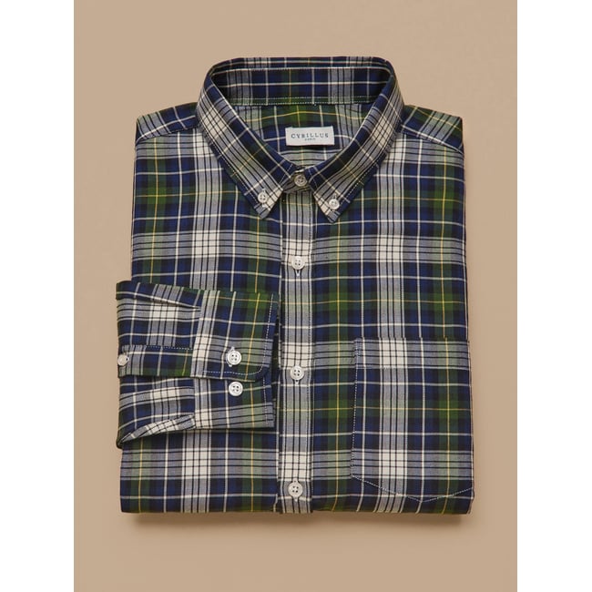 Chemise carreaux  - coupe contemporaine carreaux vert/jaune <span itemprop=