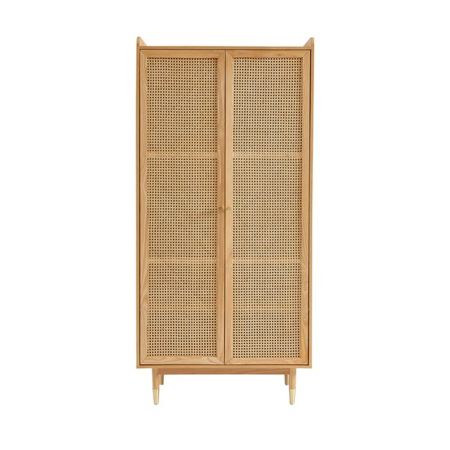 Armoire 2 portes en bois et cannage - BOMBONG Couleur bois clair <span itemprop=