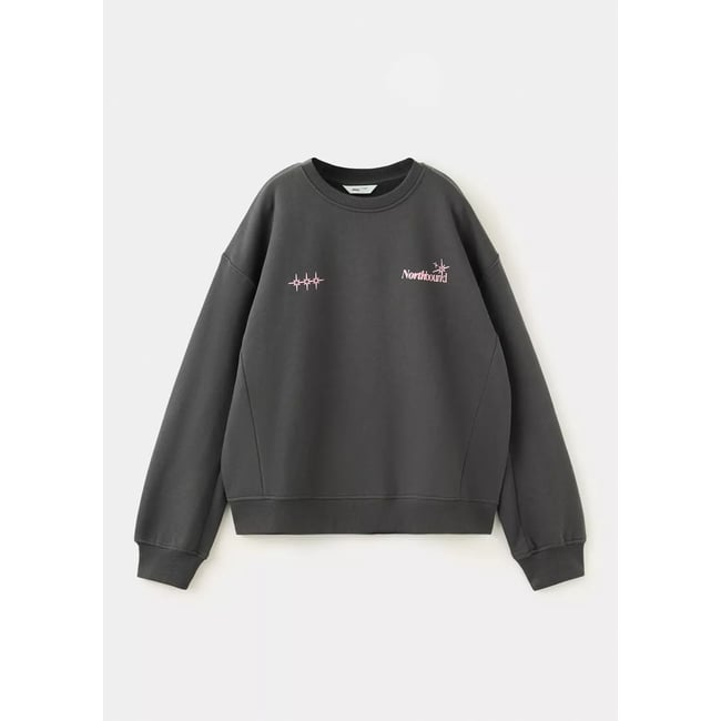 Sweat-shirt coton imprimé gris anthracite <span itemprop=