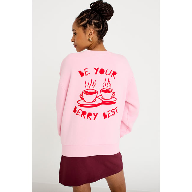 Sweat oversize col rond manches longues rose clair <span itemprop=