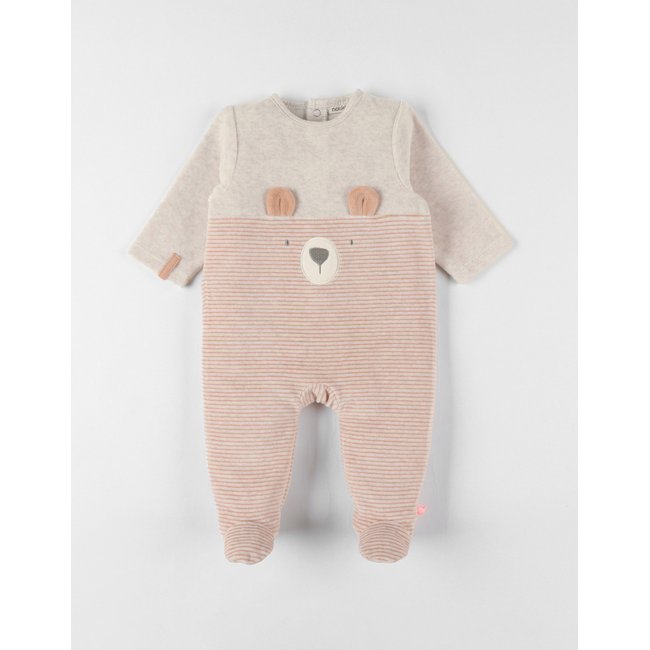 Pyjama en velours côtelé chiné, ours beige <span itemprop=