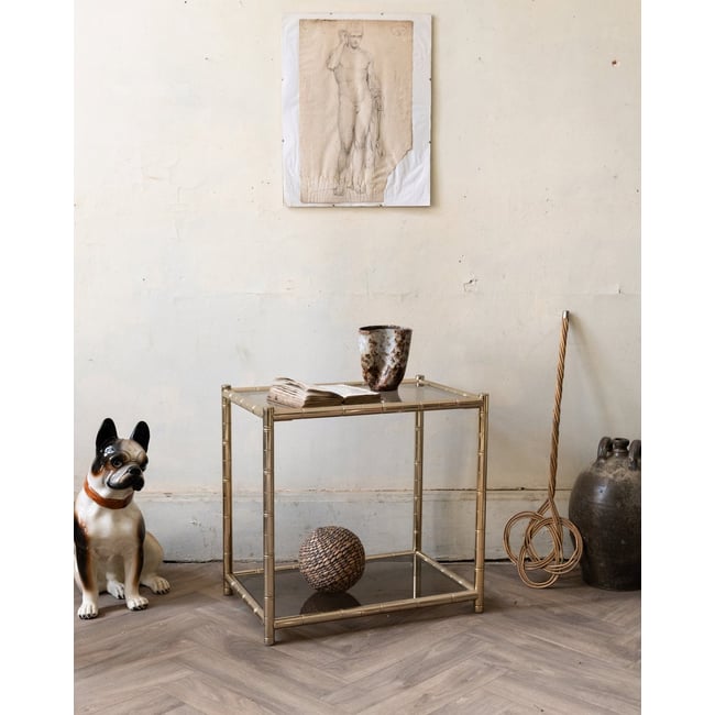 Table d'appoint en verre et métal Hanna N°1387 - Bon état Couleur transparent <span itemprop=