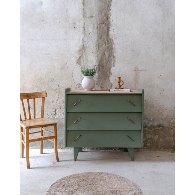 Commode vintage en bois vert Olga N°1100 - Bon état Couleur vert <span itemprop=
