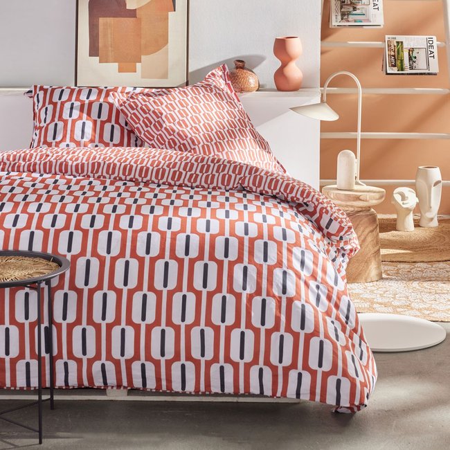 Parure de lit imprimé Géométrique Coton SUNSHINE ENZO rouge <span itemprop=