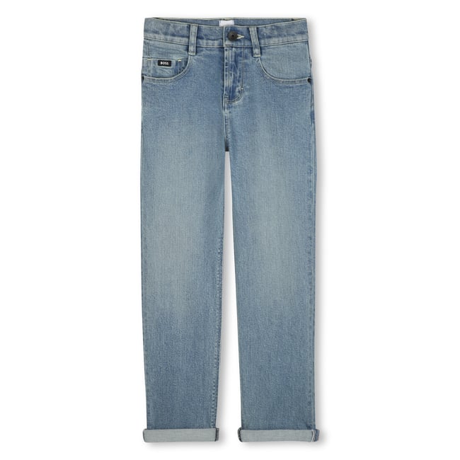 Pantalone in denim 5 tasche double stone+bleach <span itemprop=