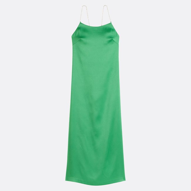 Vestido comprido com alças finas em corrente, CYRILLE verde <span itemprop=