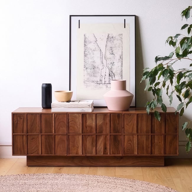 Sandon Acacia Wood 3 Door Media Unit, dark acacia wood, SWOON