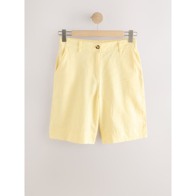 Bermuda en lin mélangé jaune citron <span itemprop=
