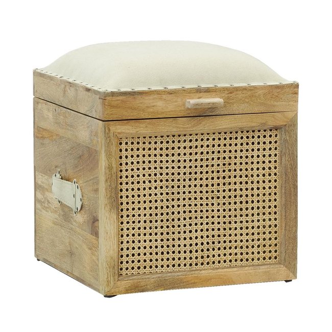 Coffre pouf carré en manguier Couleur beige <span itemprop=