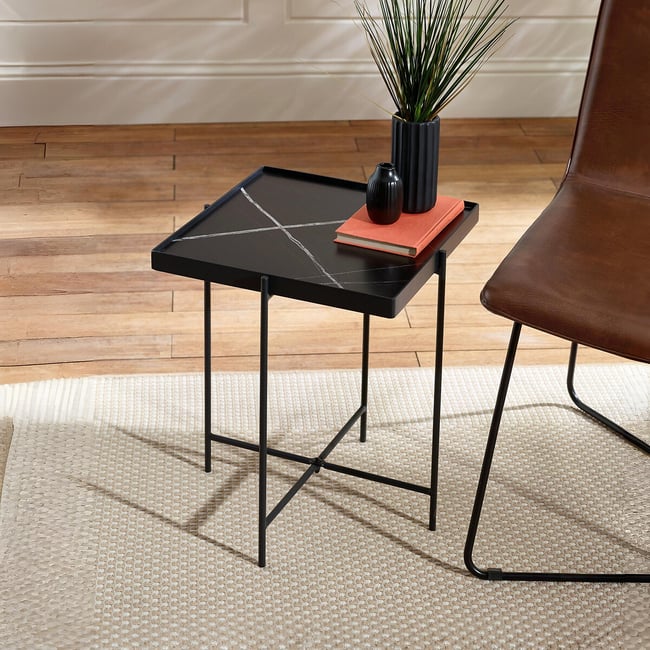 Colina Square Metal Side Table, black/white, SO'HOME